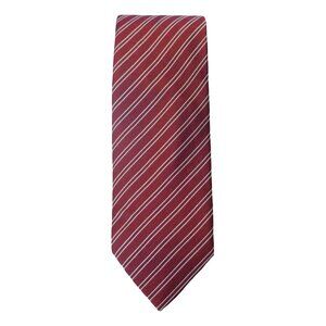 MICHAEL KORS Burgundy Red Gray Double Rib Stripe Silk Slim Tie